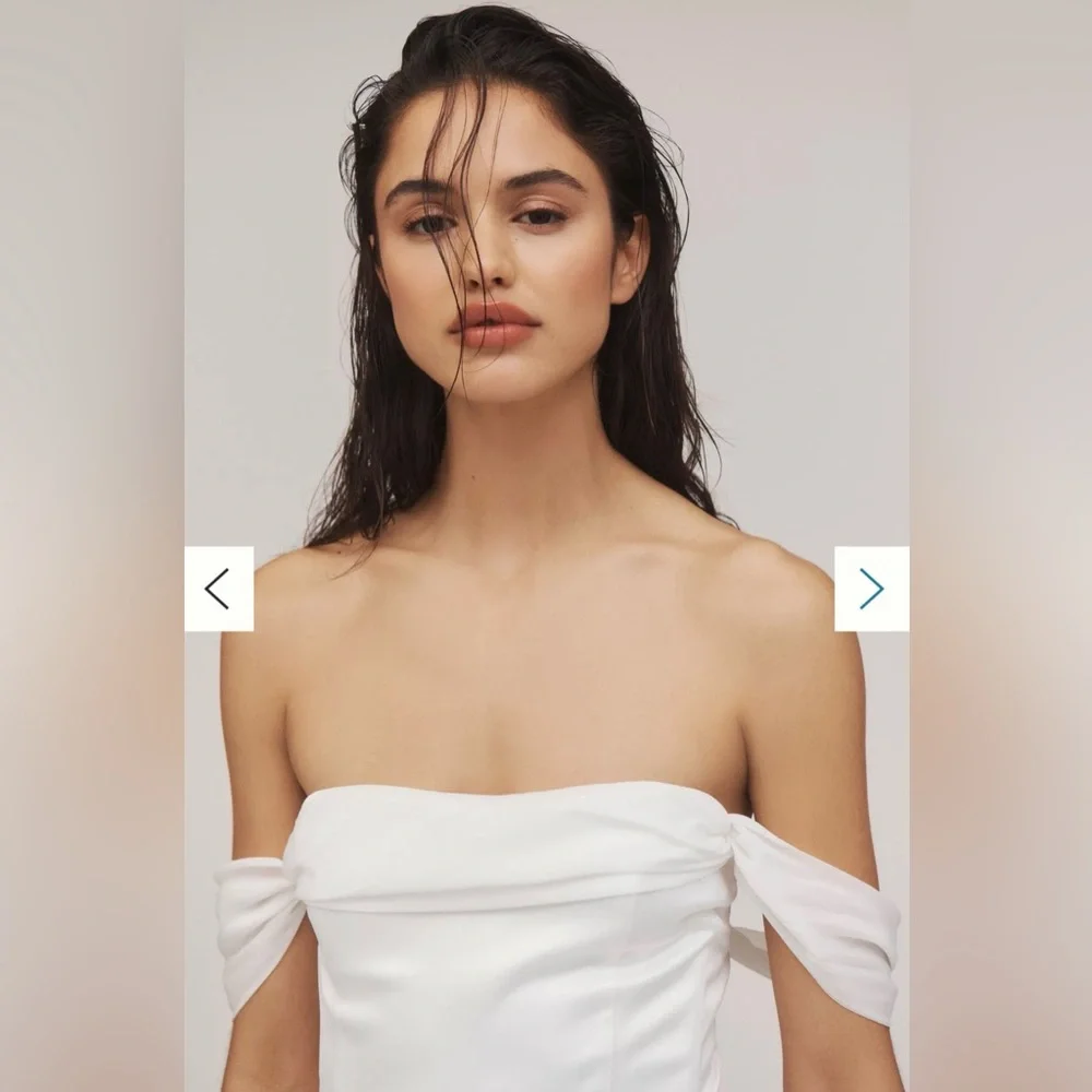 NWT BHLDN Off-The-Shoulder Lace-Up Satin Column Midi Dress - Picture 5 of 8